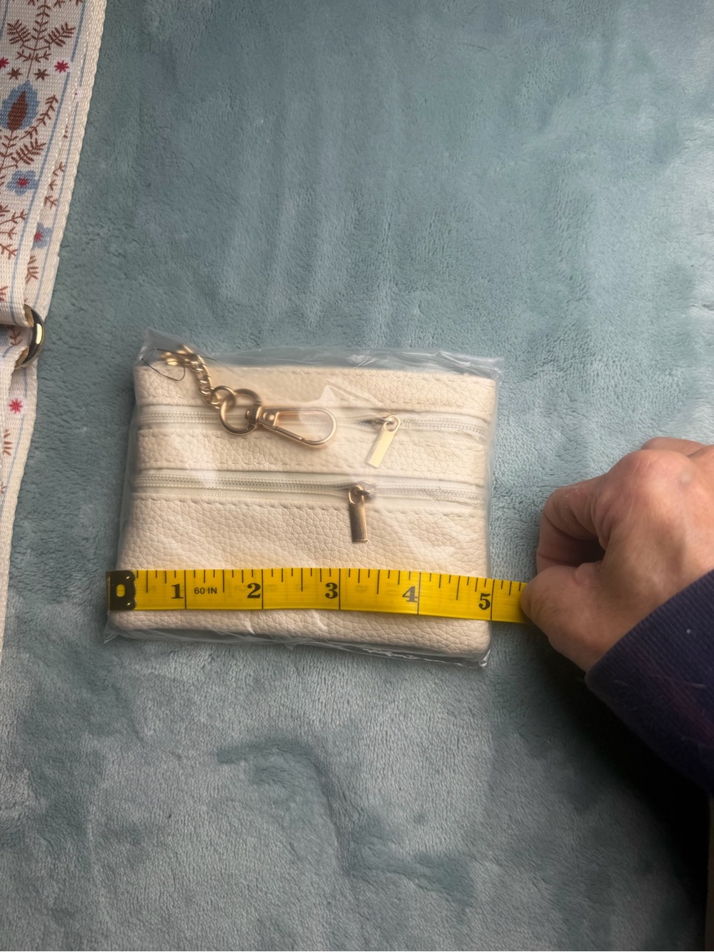 Compact Cream Mini Zip Pouch with Gold Hardware